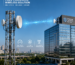 Diagram comparing enterprise dedicated fiber optics underground infrastructure and fixed wireless radio connectivity on a commercial building rooftop